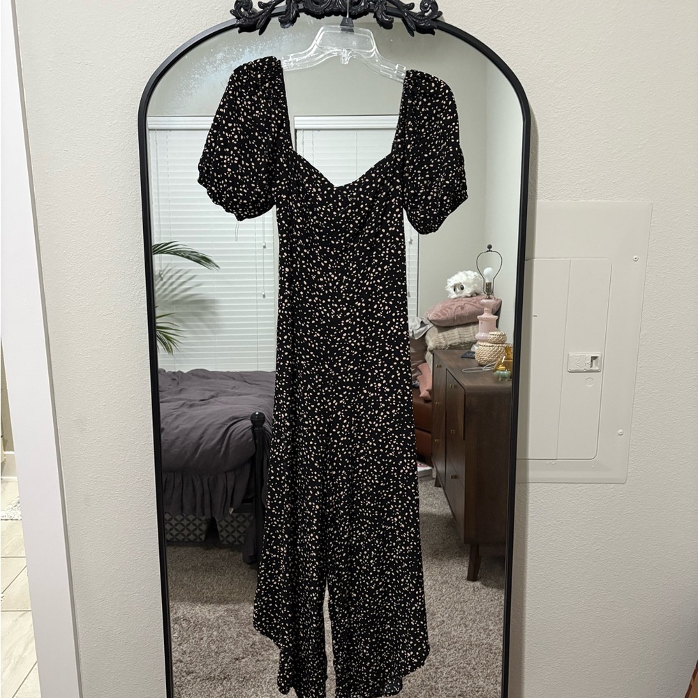 Black and White Puff Sleeve Jumpsuit